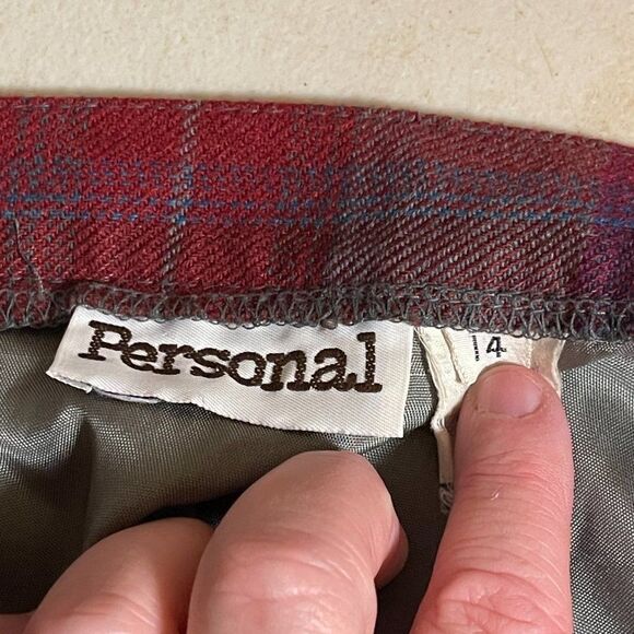 Vintage Personal Skirt Navy Red Plaid Pleated Midi Wool Blend 14 - Picture 9 of 10